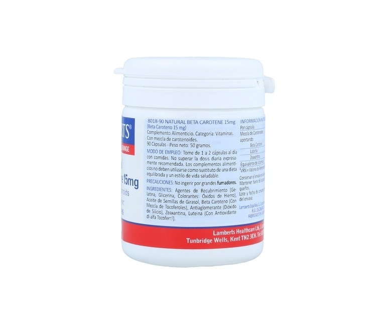 Betacaroteno natural 90 cápsulas de 15mg Lamberts