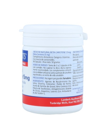 Betacaroteno natural 90 cápsulas de 15mg Lamberts