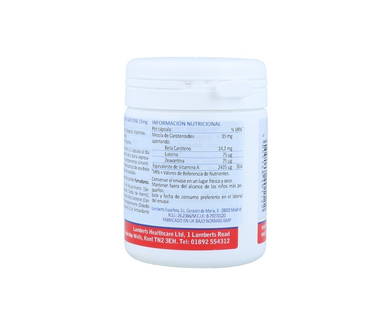 Betacaroteno natural 90 cápsulas de 15mg Lamberts