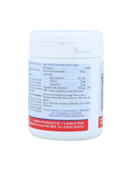 Betacaroteno natural 90 cápsulas de 15mg Lamberts