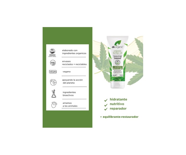 Tratamiento Intensivo Manos y Uñas de Aceite de Cáñamo 100 ml Dr. Organic