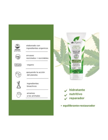 Tratamiento Intensivo Manos y Uñas de Aceite de Cáñamo 100 ml Dr. Organic