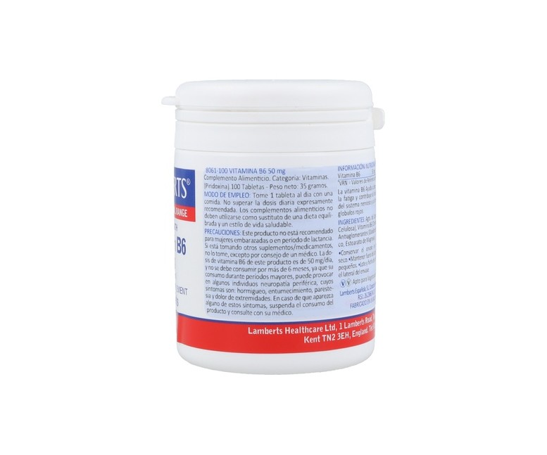 Vitamina B6 100 tabletas de 50mg Lamberts