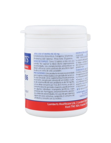 Vitamina B6 100 tabletas de 50mg Lamberts