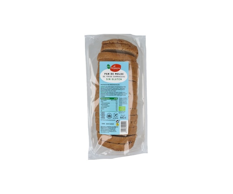 Pack Pan de Molde con Trigo Sarraceno sin Gluten Bio 6 unidades de 445 g El Granero Integral