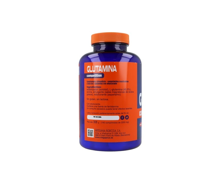 Glutamina competition masticable (Sabor frutos del Bosque) 140 comprimidos Mega Plus