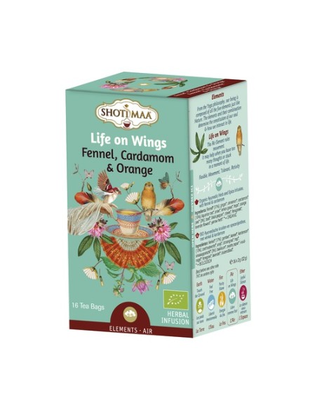 Infusión ayurvédica de hierbas de hinojo, cardamomo y naranja - Life on Wings 16 bolsitas infusoras de 2g Haris Treasures