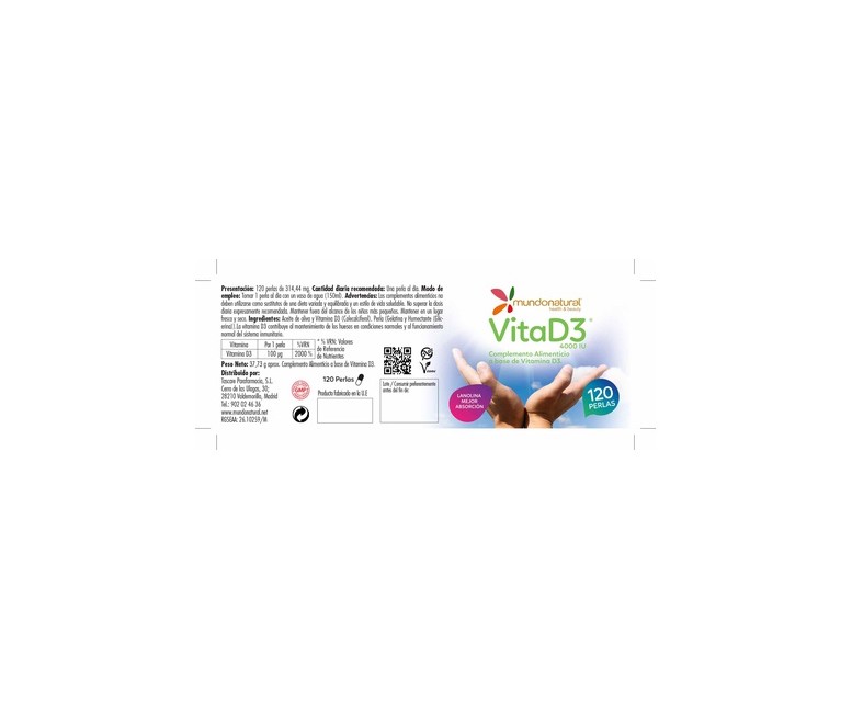 Vita D3 4000 UI 120 perlas Mundonatural
