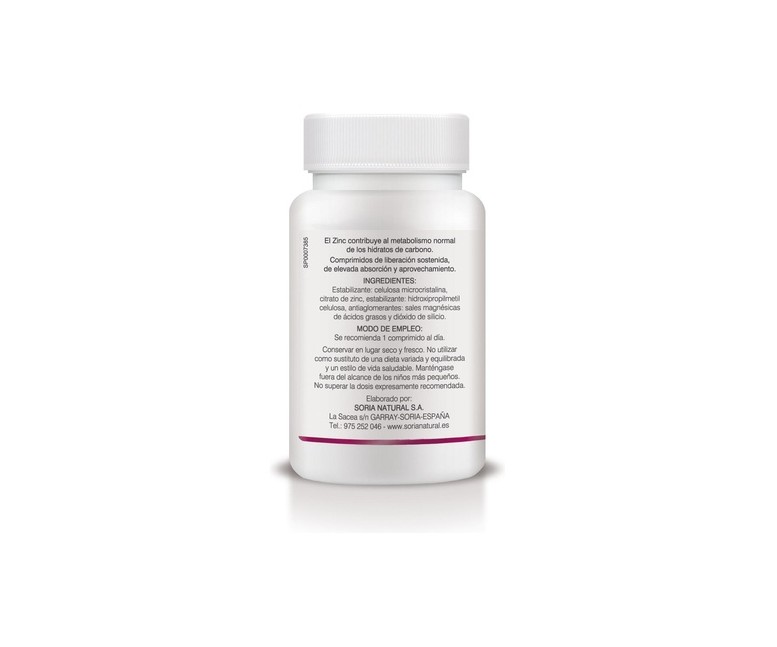 Zinc liberación sostenida 200 comprimidos de 25mg Soria Natural