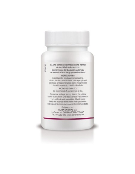 Zinc liberación sostenida 200 comprimidos de 25mg Soria Natural