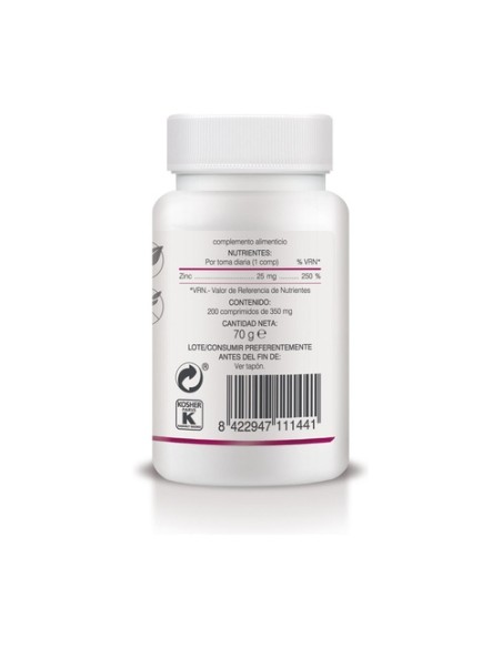 Zinc liberación sostenida 200 comprimidos de 25mg Soria Natural