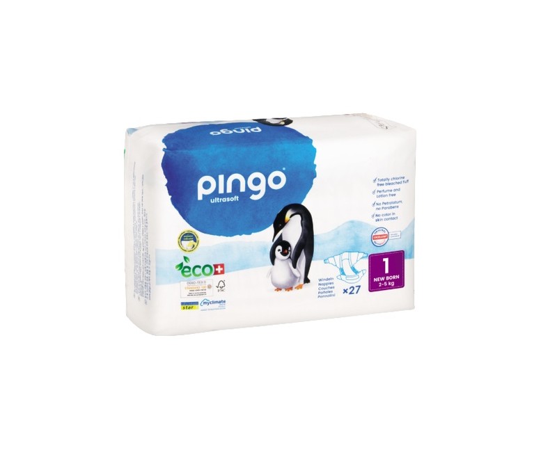 Pañales T1 Recién Nacido (2-5 kg) BIO 27 unidades Pingo