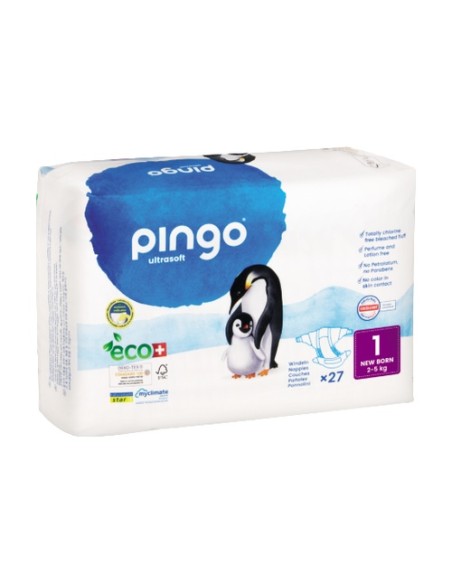 Pañales T1 Recién Nacido (2-5 kg) BIO 27 unidades Pingo