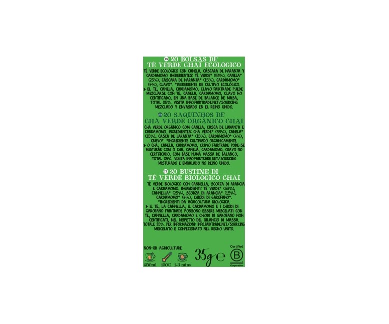 Infusión té verde chai Bio 20 bolsitas infusoras Cupper