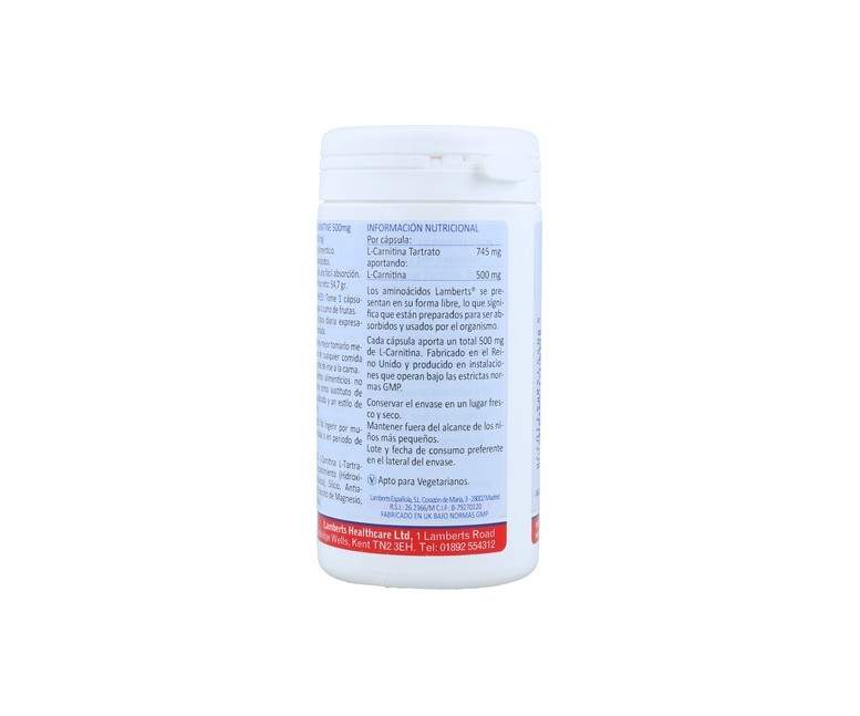 L-Carnitina 60 cápsulas de 500mg Lamberts