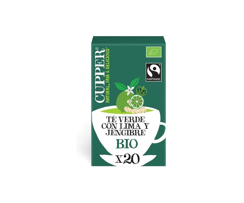Infusión té verde con lima y jengibre Bio 20 bolsitas infusoras Cupper