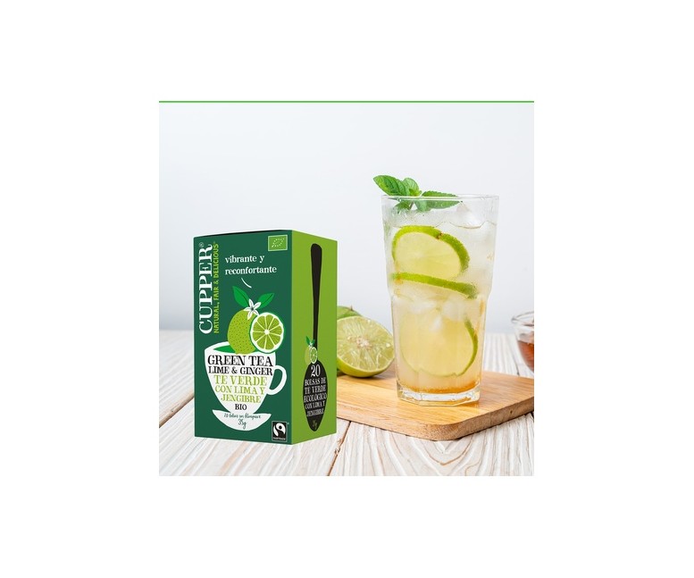 Infusión té verde con lima y jengibre Bio 20 bolsitas infusoras Cupper