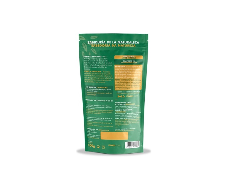 Espirulina en pastillas orgánicas 100 g Iswari