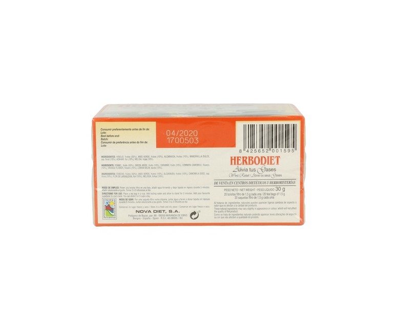 Herbodiet Infusiones Alivia Tus Gases 20 bolsitas infusoras Nova Diet