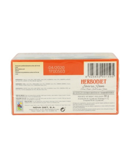Herbodiet Infusiones Alivia Tus Gases 20 bolsitas infusoras Nova Diet