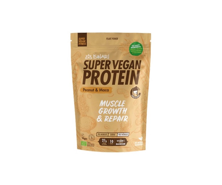 Proteína super vegana cacahuete y maca 350 g de polvo (Maca) Iswari