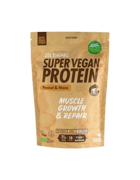 Proteína super vegana cacahuete y maca 350 g de polvo (Maca) Iswari