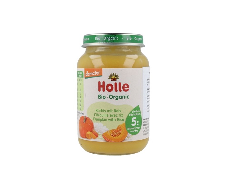 Tarrito de Calabaza con Arroz Bio 4m+ 190 g (Calabaza - Verduras) Holle