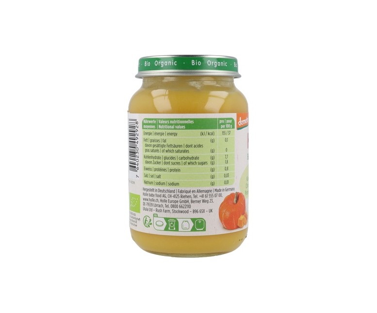 Tarrito de Calabaza con Arroz Bio 4m+ 190 g (Calabaza - Verduras) Holle