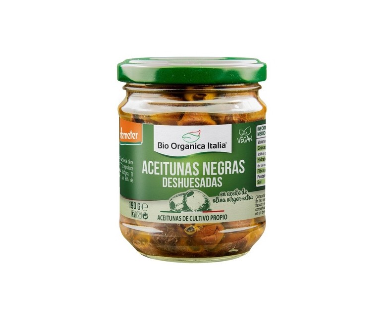 Aceituna negra deshuesada aceite boi 190 g Bio Organica Italia