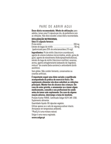 Mirtilo extracto de baya con arándano (Vaccinium myrtillus) 60 cápsulas vegetales Solgar