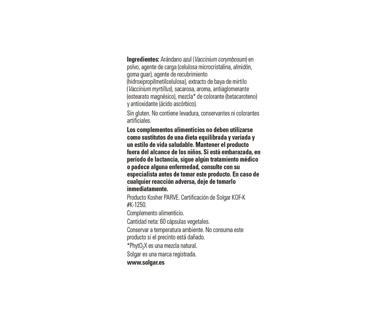 Mirtilo extracto de baya con arándano (Vaccinium myrtillus) 60 cápsulas vegetales Solgar