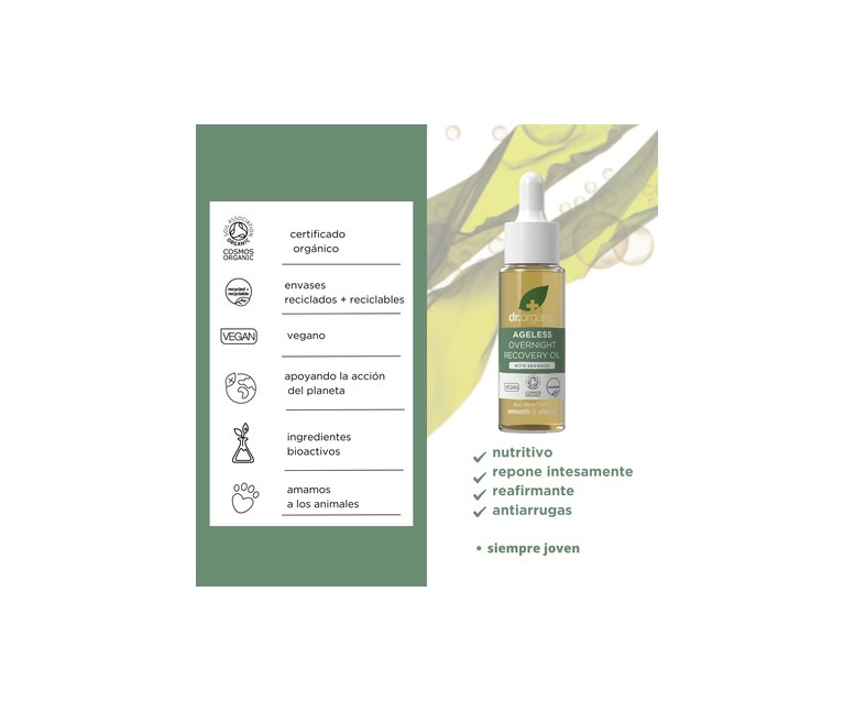Aceite rejuvenecedor noche de algas marinas siempre joven 30 ml de aceite Dr. Organic