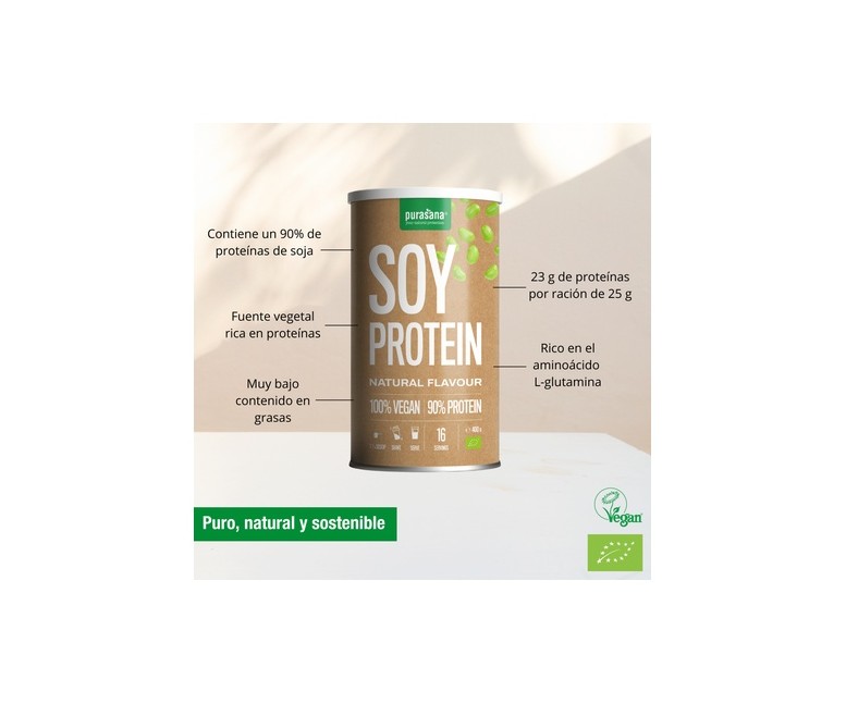 Proteína de soja en polvo vegana bio 400 g de polvo Purasana
