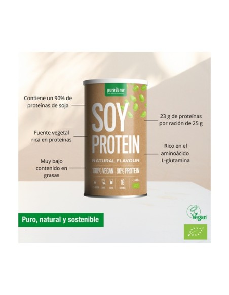 Proteína de soja en polvo vegana bio 400 g de polvo Purasana
