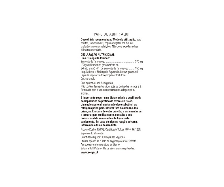 Fenogreco 100 cápsulas vegetales de 520 mg Solgar