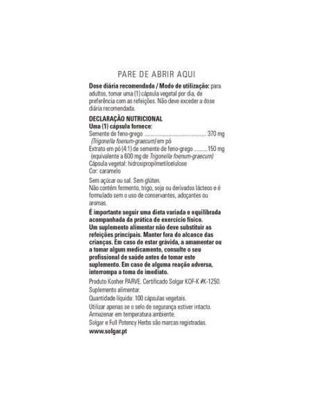 Fenogreco 100 cápsulas vegetales de 520 mg Solgar