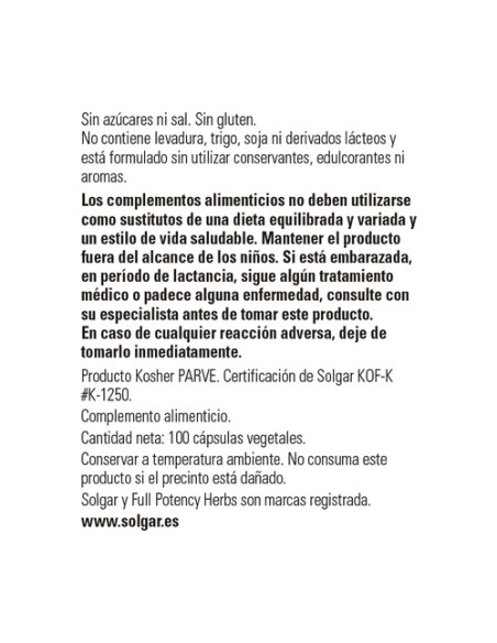 Fenogreco 100 cápsulas vegetales de 520 mg Solgar