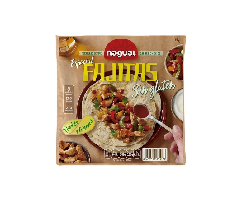 Tortilla maíz especial fajitas sin gluten 200 g Nagual