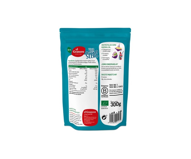 Vitaseeds semillas molidas de lino sin gluten Bio 300 g El Granero Integral
