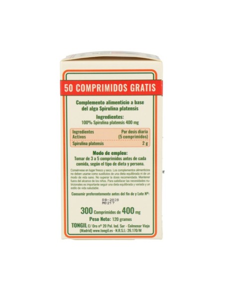 Espirulina 300 comprimidos de 400mg Tongil