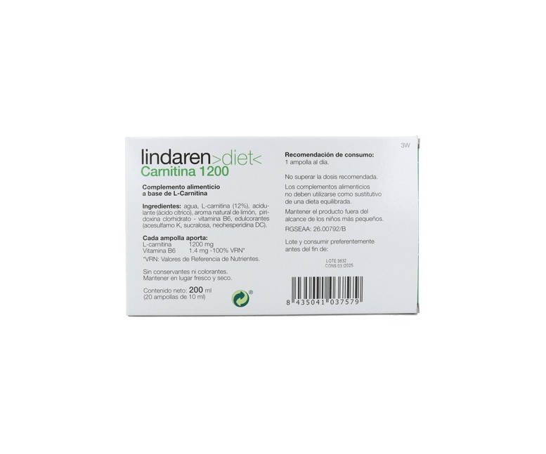 Carnitina 1200 sin Azúcar 20 viales Lindaren