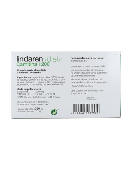 Carnitina 1200 sin Azúcar 20 viales Lindaren