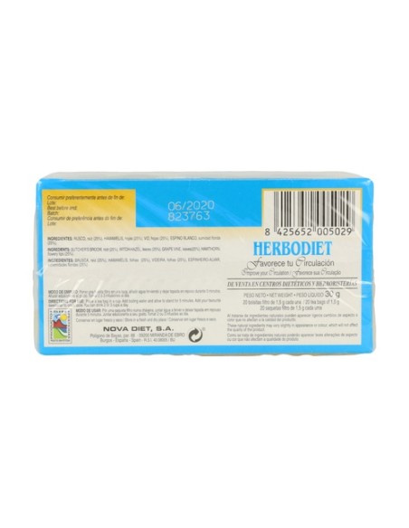 Herbodiet Infusiones Favorece Tu Circulación 20 bolsitas infusoras Nova Diet