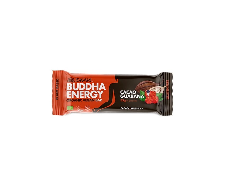 Pack Barra Energética Orgánica y Vegana Buddha con Cacao y Guaraná 15 barritas de 35g (Cacao) Iswari