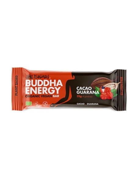 Pack Barra Energética Orgánica y Vegana Buddha con Cacao y Guaraná 15 barritas de 35g (Cacao) Iswari