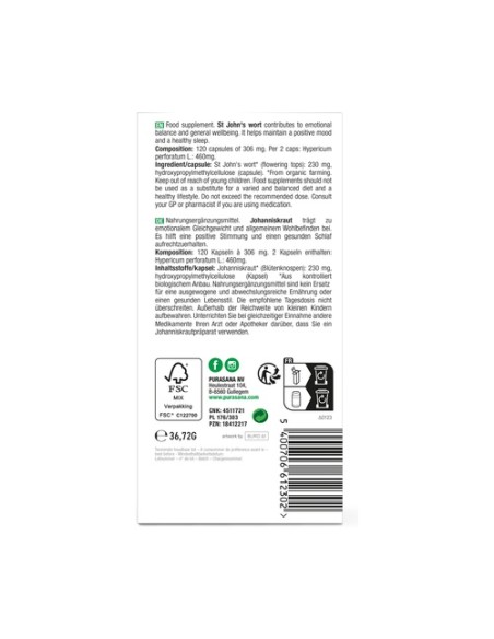 Hipérico vegano bio 120 cápsulas Purasana