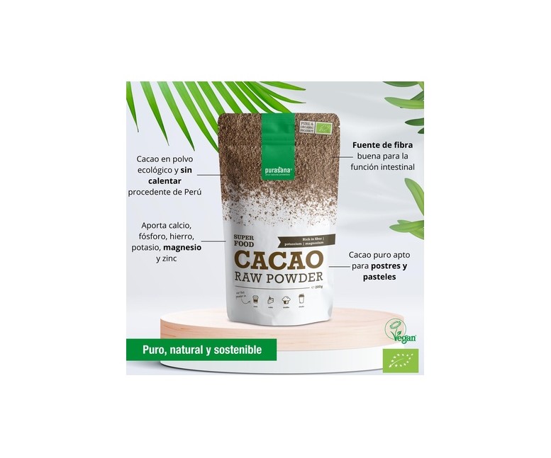 Cacao en polvo bio 200 g de polvo (Cacao) Purasana