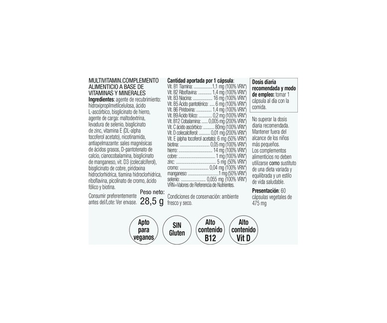 Vegan Complex 457 mg 60 cápsulas El Granero Integral