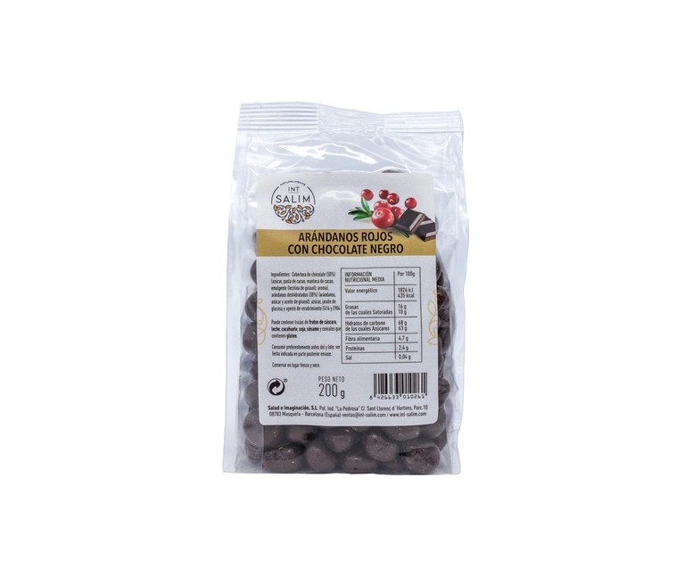 Arándanos rojos con chocolate negro 200 g Int-Salim