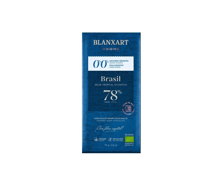 Chocolate Brasil 78% Eco sin azúcares añadidos y sin edulcorantes 75 g Blanxart